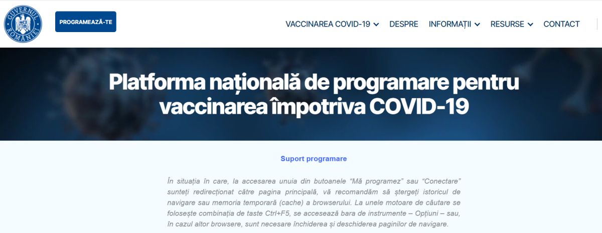 Platforma pentru programarea online la vaccinare Covid -19